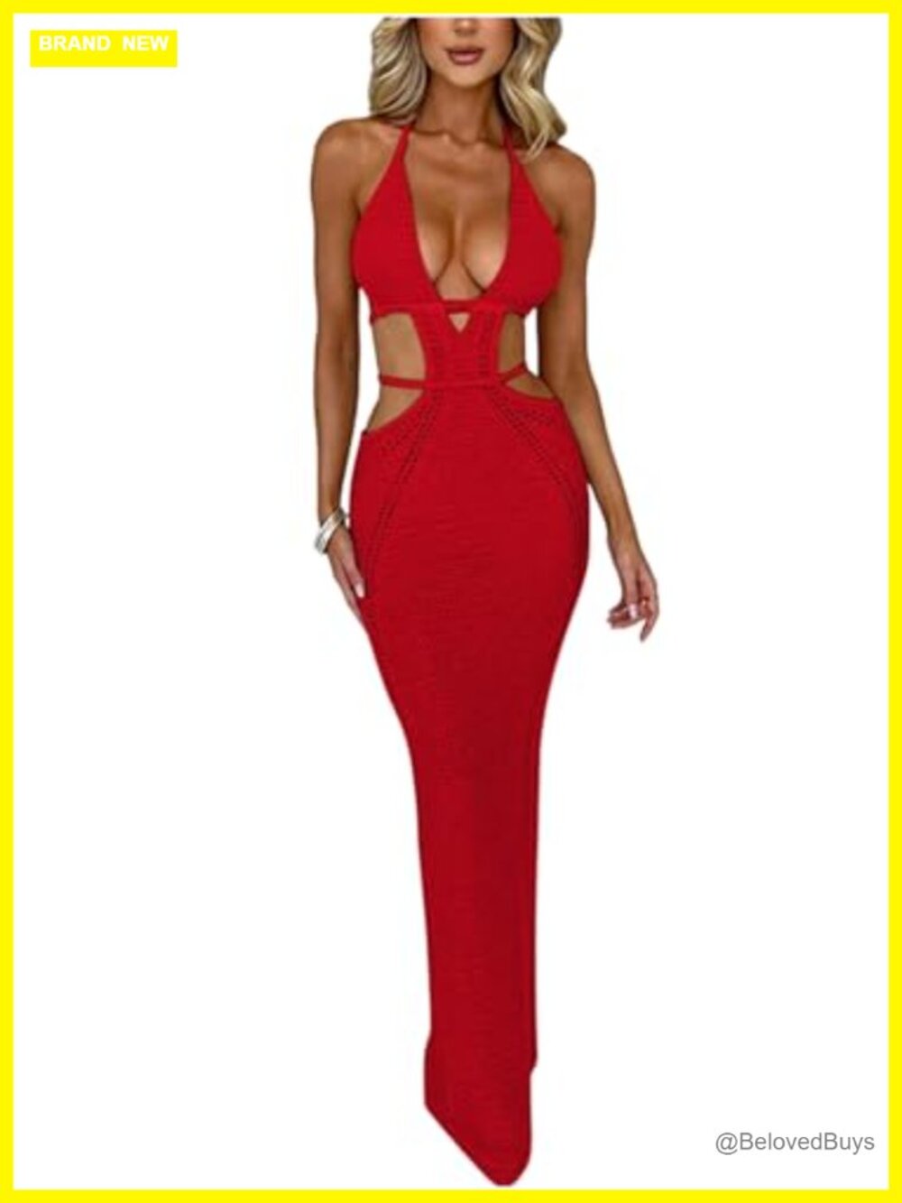 Crochet Halter Maxi Dress Cotton Polyester Knit Backless Bodycon Summer Beach